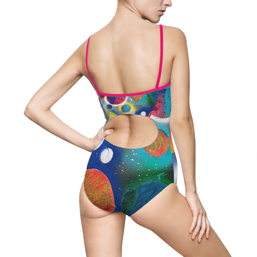 Galaxy Planets Women's One-Piece Swimsuit Small Straps