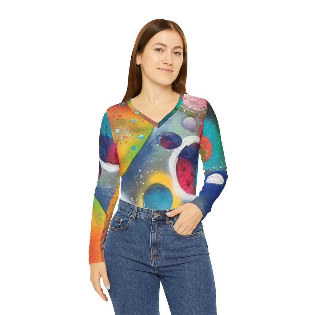 Galaxy Planets Women's V-Neck Long Sleeve