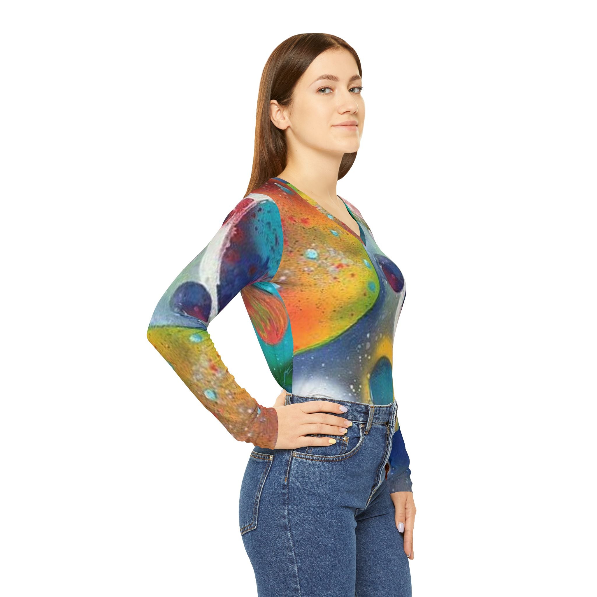 Galaxy Planets Women's V-Neck Long Sleeve