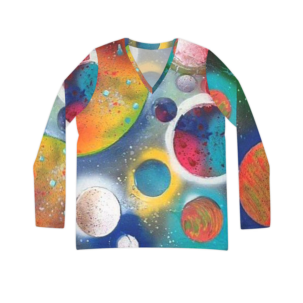Galaxy Planets Women's V-Neck Long Sleeve