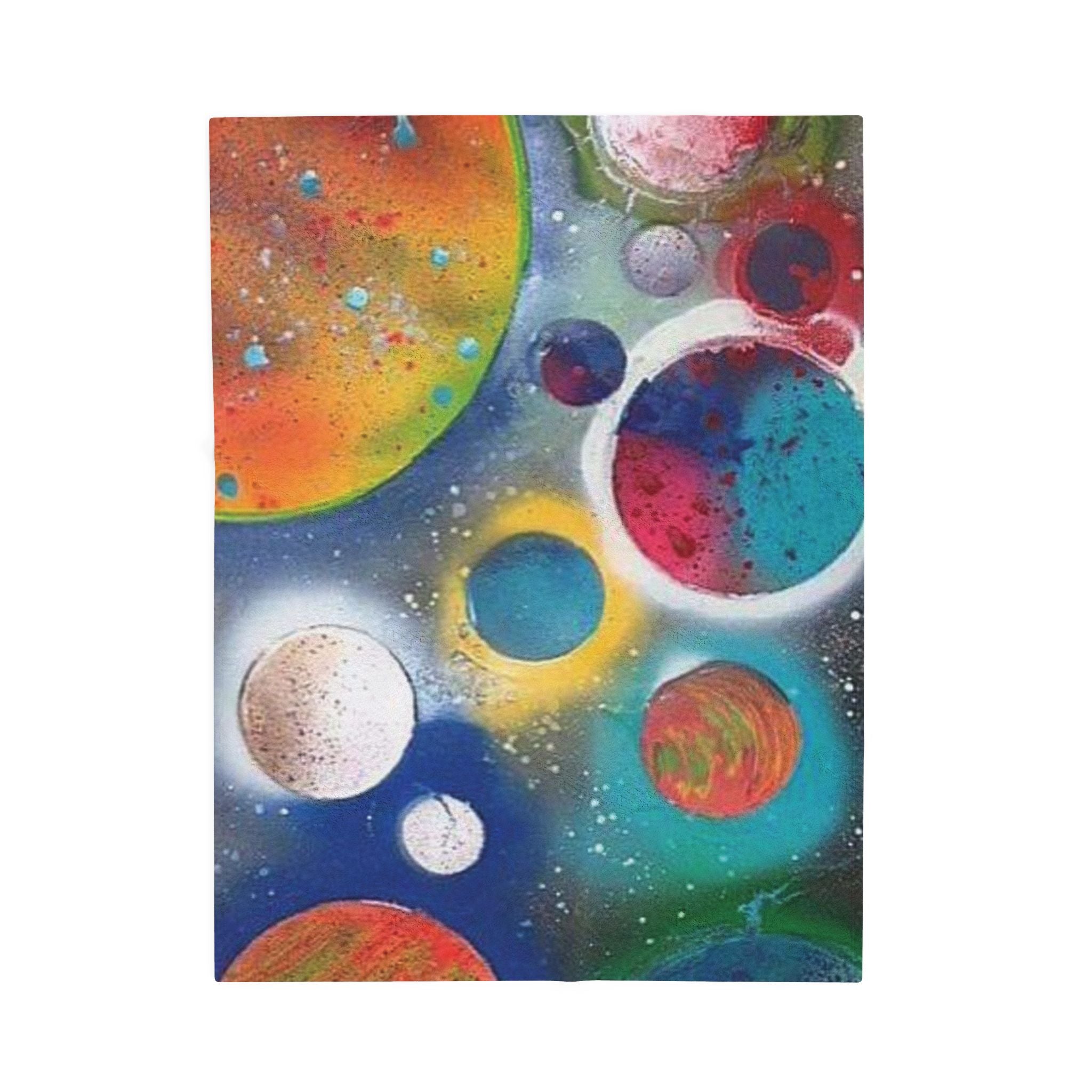 Cosmic Planets Velveteen Plush Blanket — Colorful Space Galaxy Throw