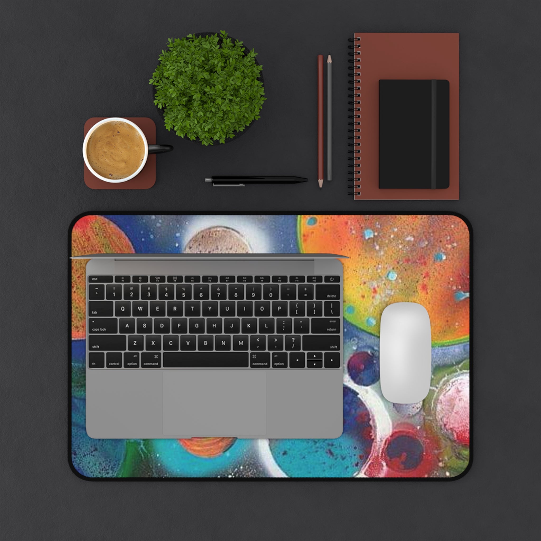Colorful Planets Desk Mat — Vibrant Cosmic Galaxy Mouse Pad for Office & Gaming