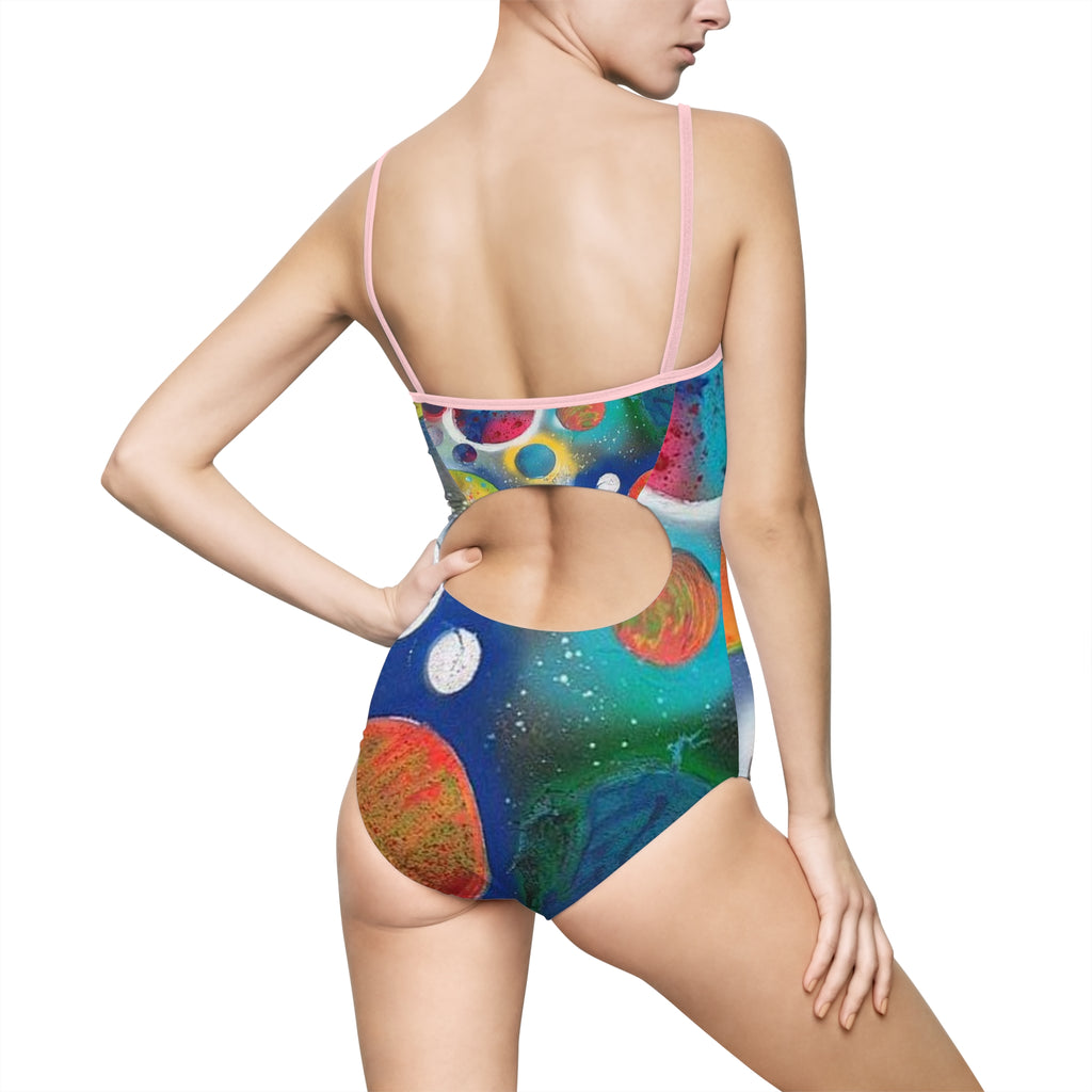 Galaxy Planets Women's One-Piece Swimsuit Small Straps