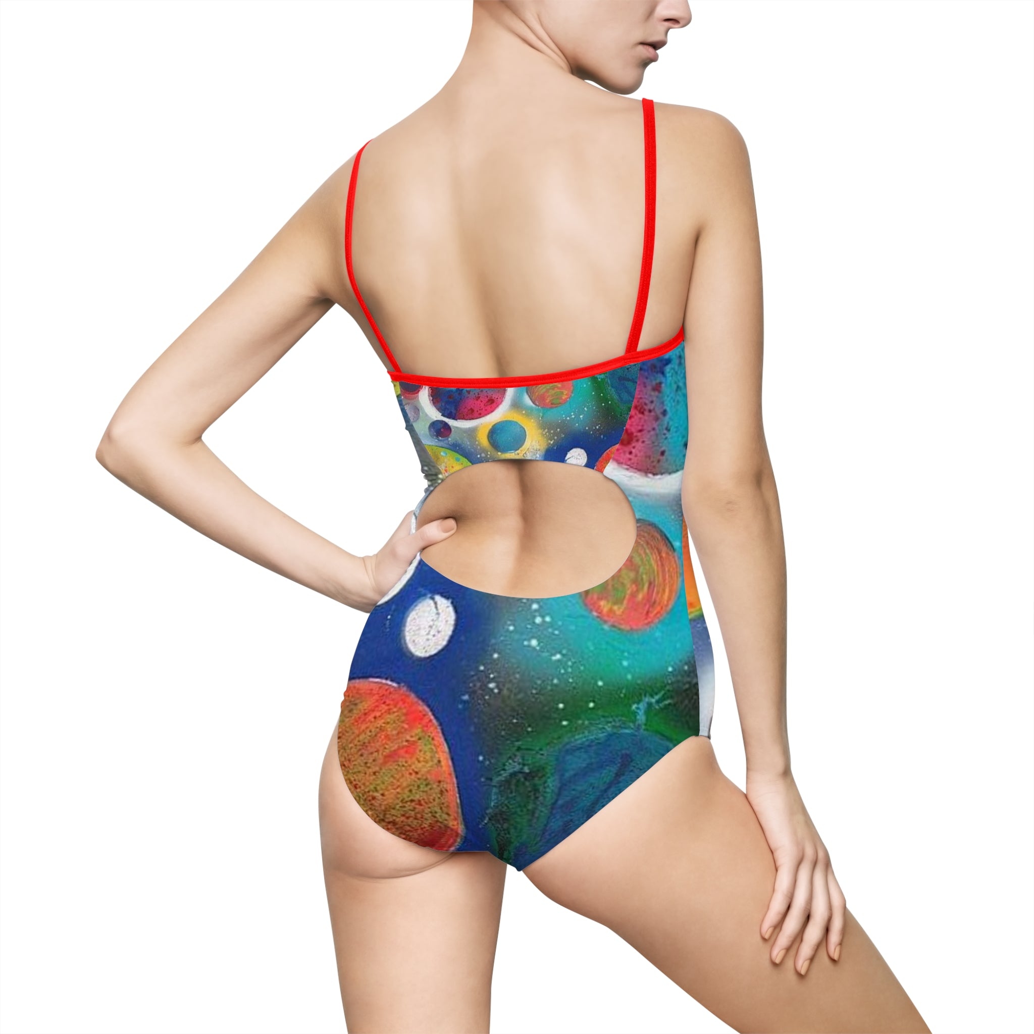 Galaxy Planets Women's One-Piece Swimsuit Small Straps