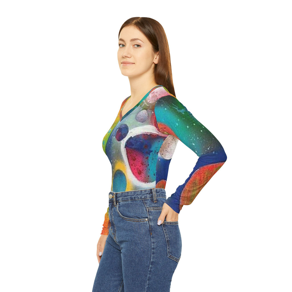 Galaxy Planets Women's V-Neck Long Sleeve