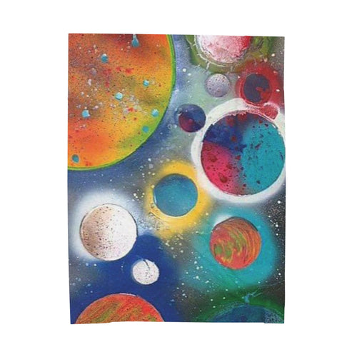 Cosmic Planets Velveteen Plush Blanket — Colorful Space Galaxy Throw
